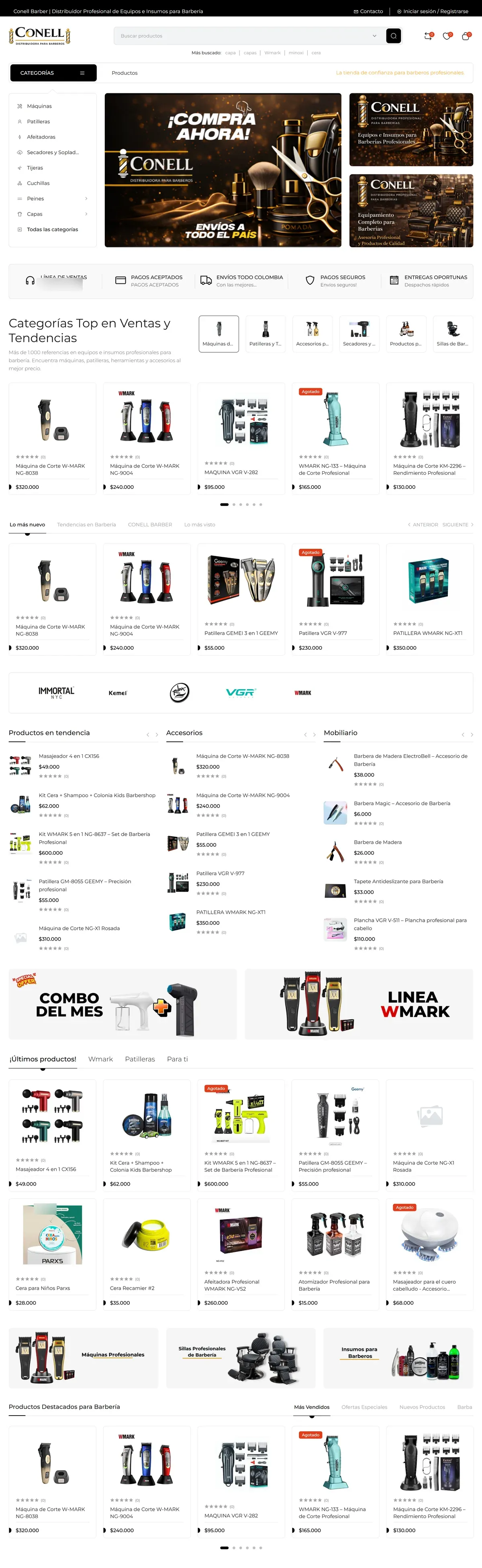 Captura completa del sitio de Conell Barber en escritorio