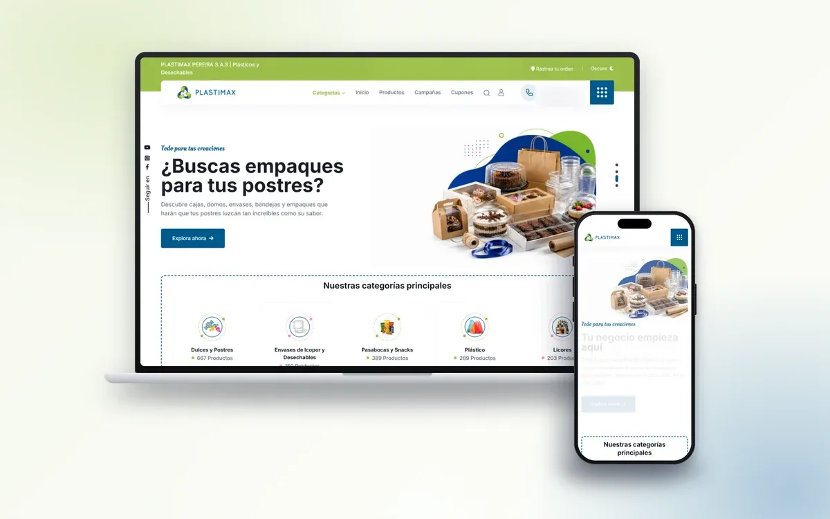 Sitio de Plastimax en escritorio y móvil